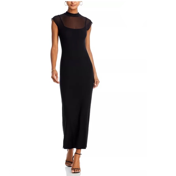 Aqua Mesh Mock Neck Maxi Dress in Black - Picture 1 of 5